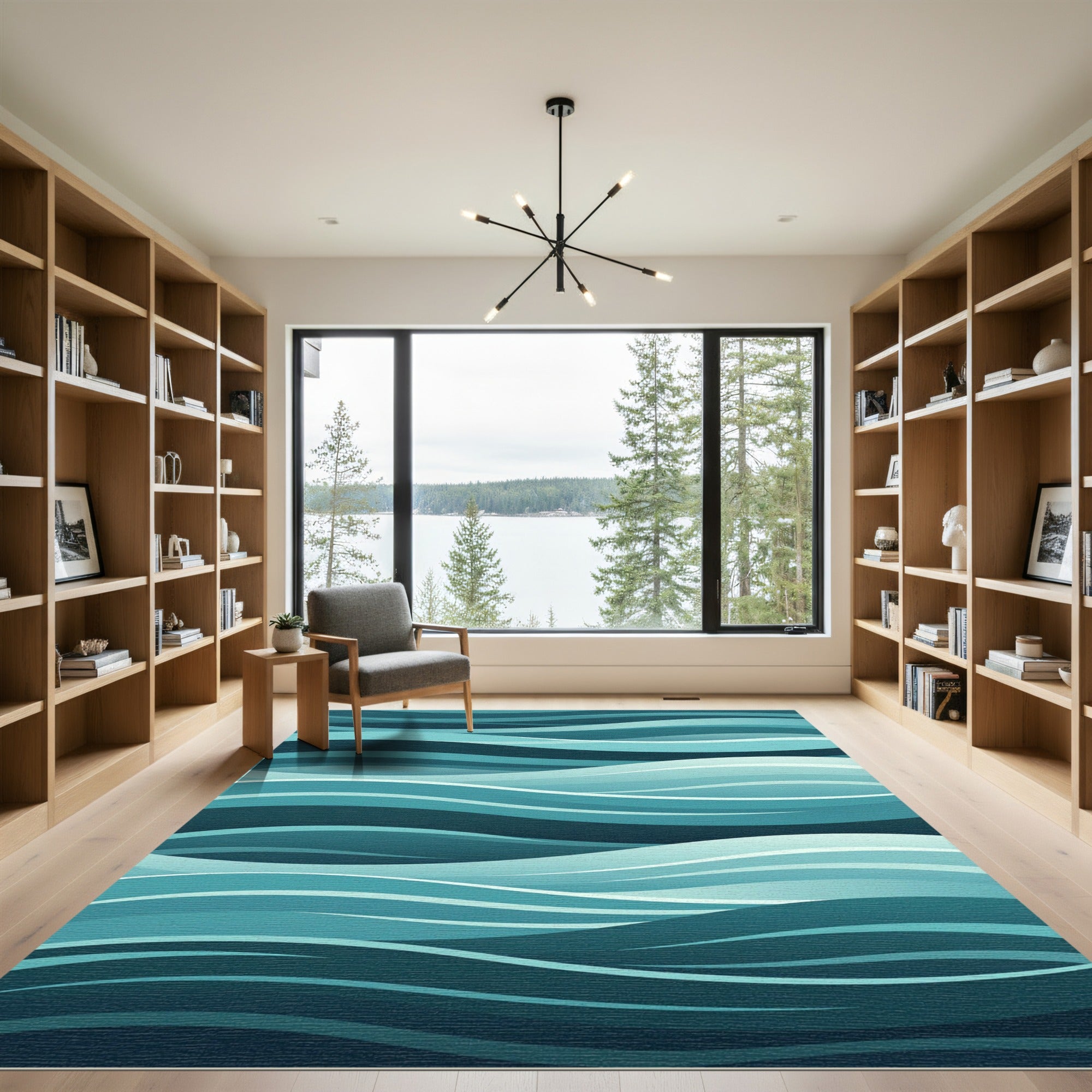 Deep Teal Abstract Wave Rug