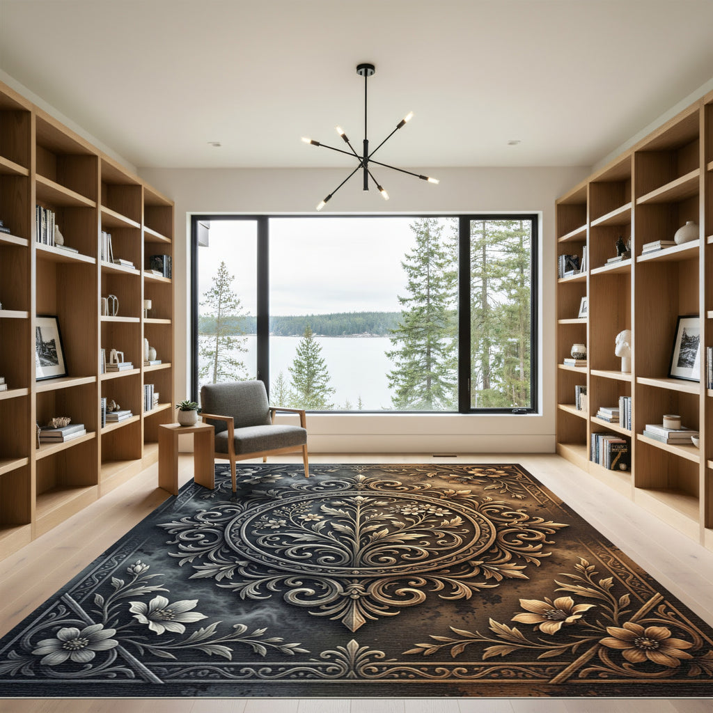 Dual Tone Floral Embellished Medallion Rug