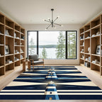 Coastal Navy and White Layered Lighthouse Rug