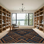 Sophisticated Charcoal and Wood Geometric Diamond Rug