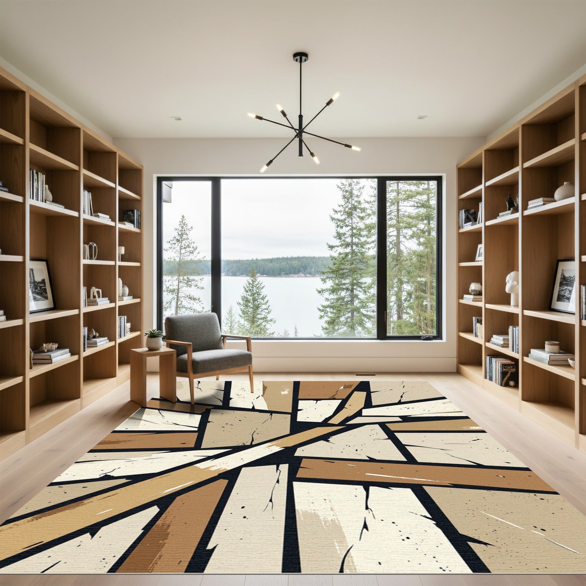 Earthy Toned Cracked Geometric Slabs Rug