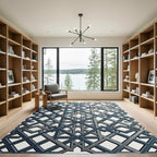 Sophisticated Midnight Geometric Lattice Grid Rug
