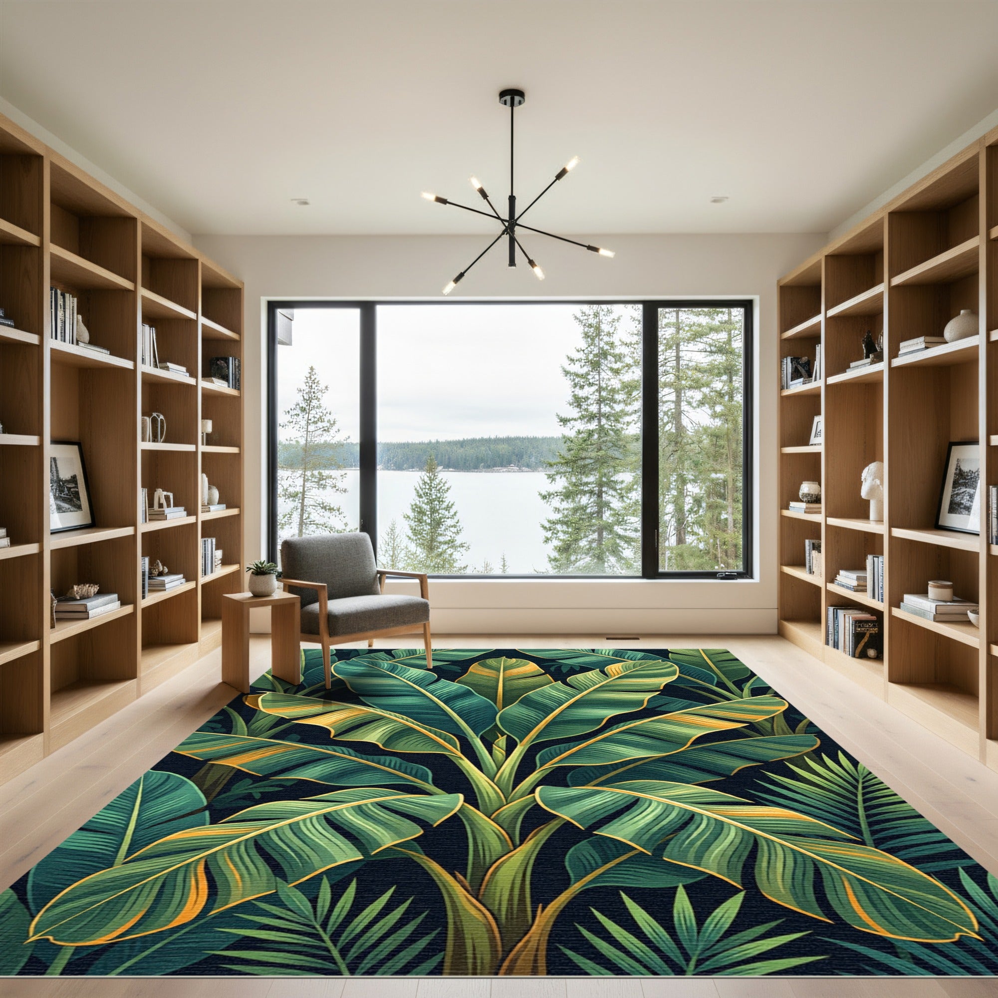Lush Green Tropical Banana Leaf Canopy Rug