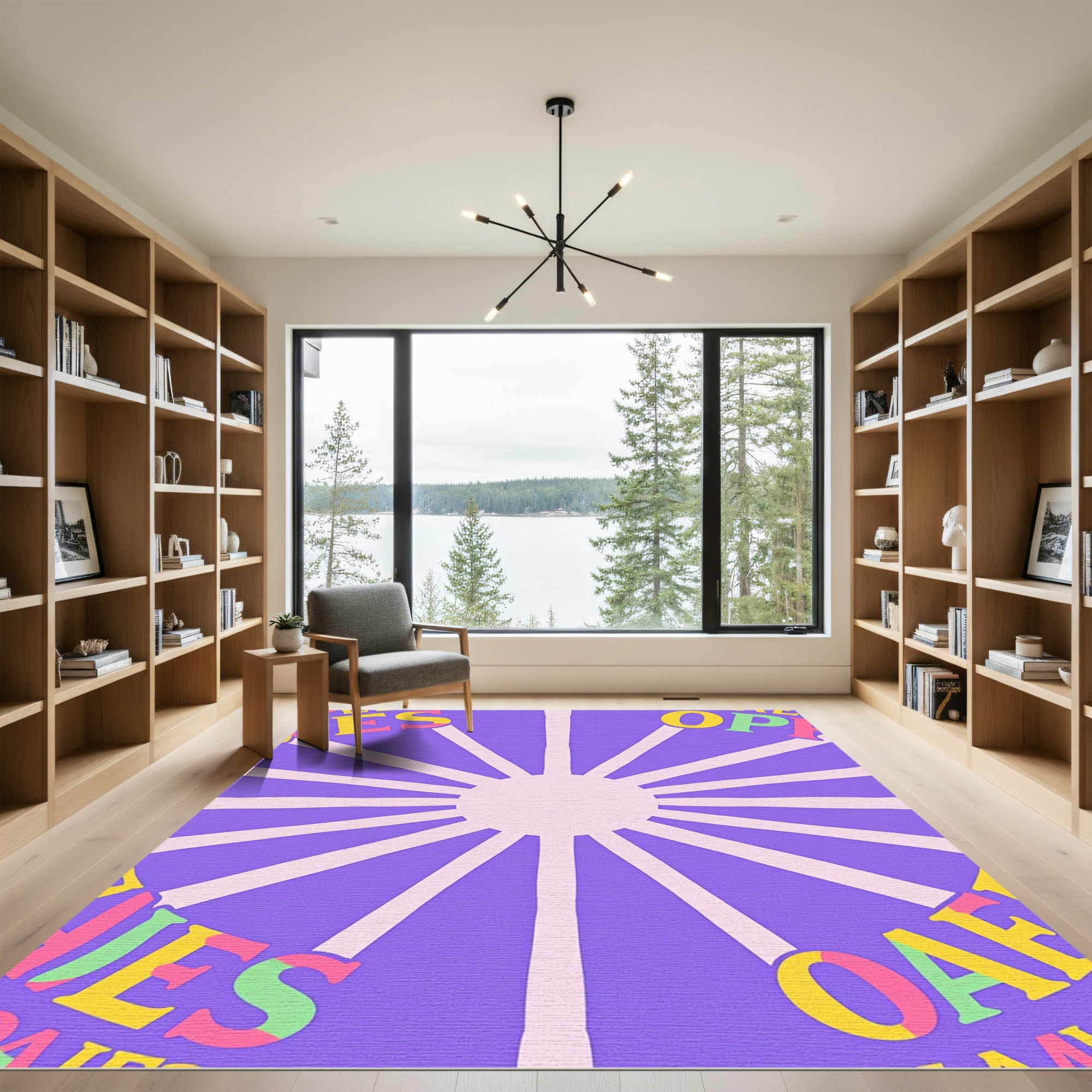 Purple Sun Rays Alphabet Rug