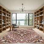 Elegant Gold Leaf Scrollwork Medallion Rug