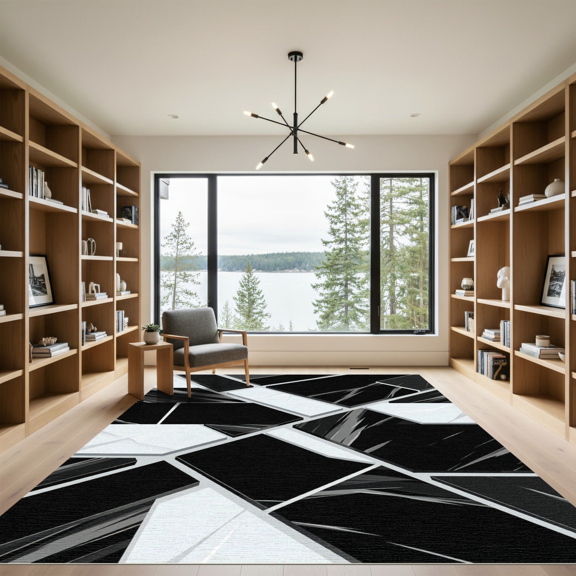 Modern Geometric Black White Shattered Rug
