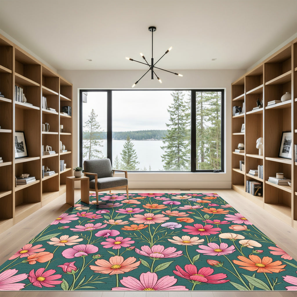 Pink Orange Floral Garden Companions Rug