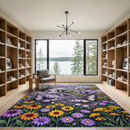 Whimsical Lavender Butterfly Meadow Rug