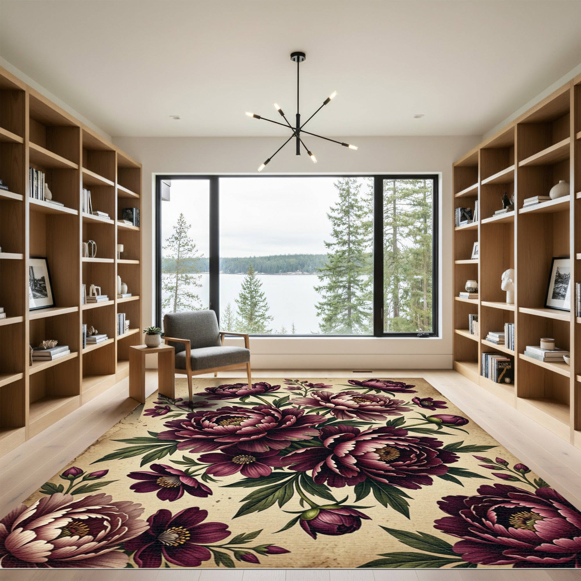 Crimson Peony Garden Floral Medley Rug