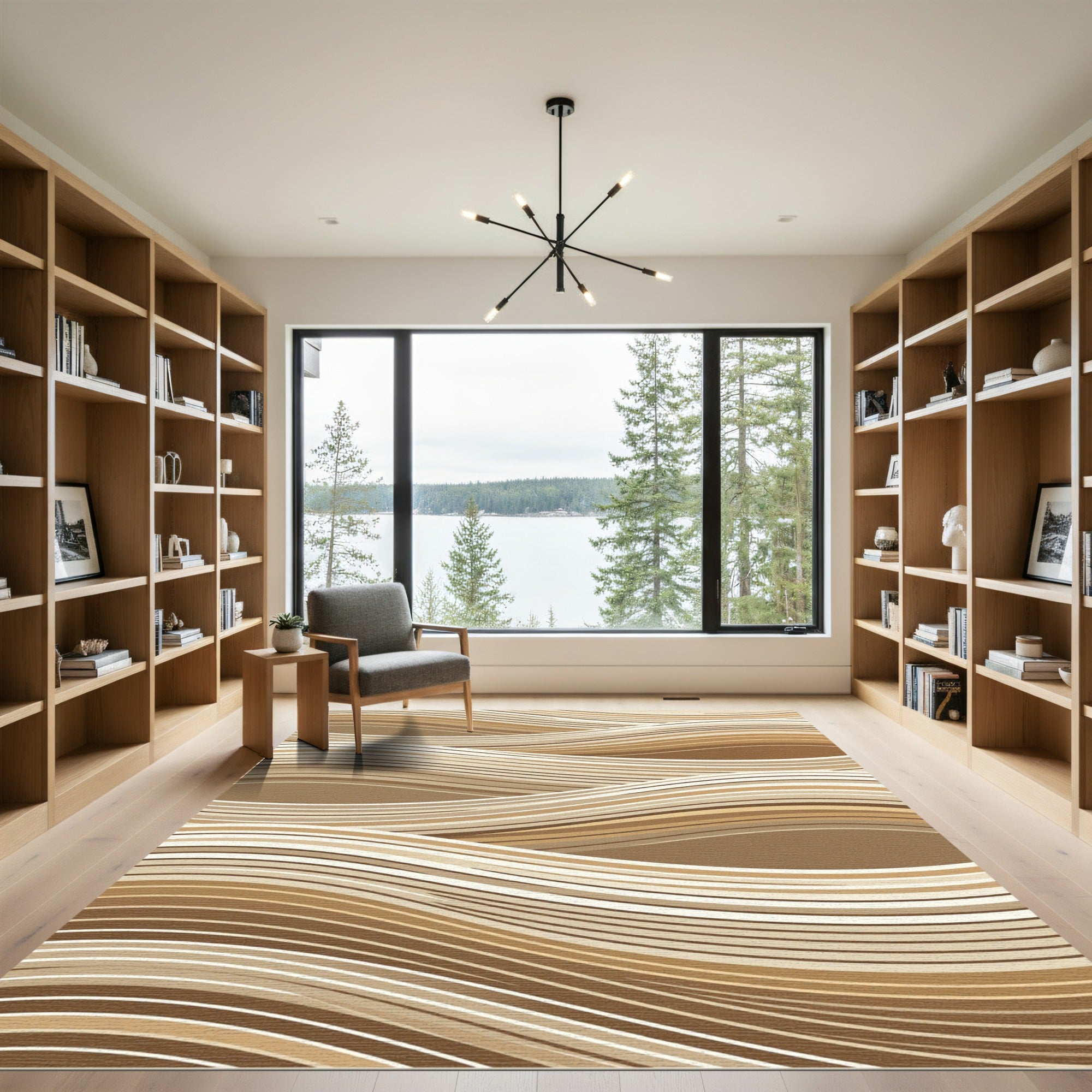 Contemporary Neutral Wave Stripe Rug