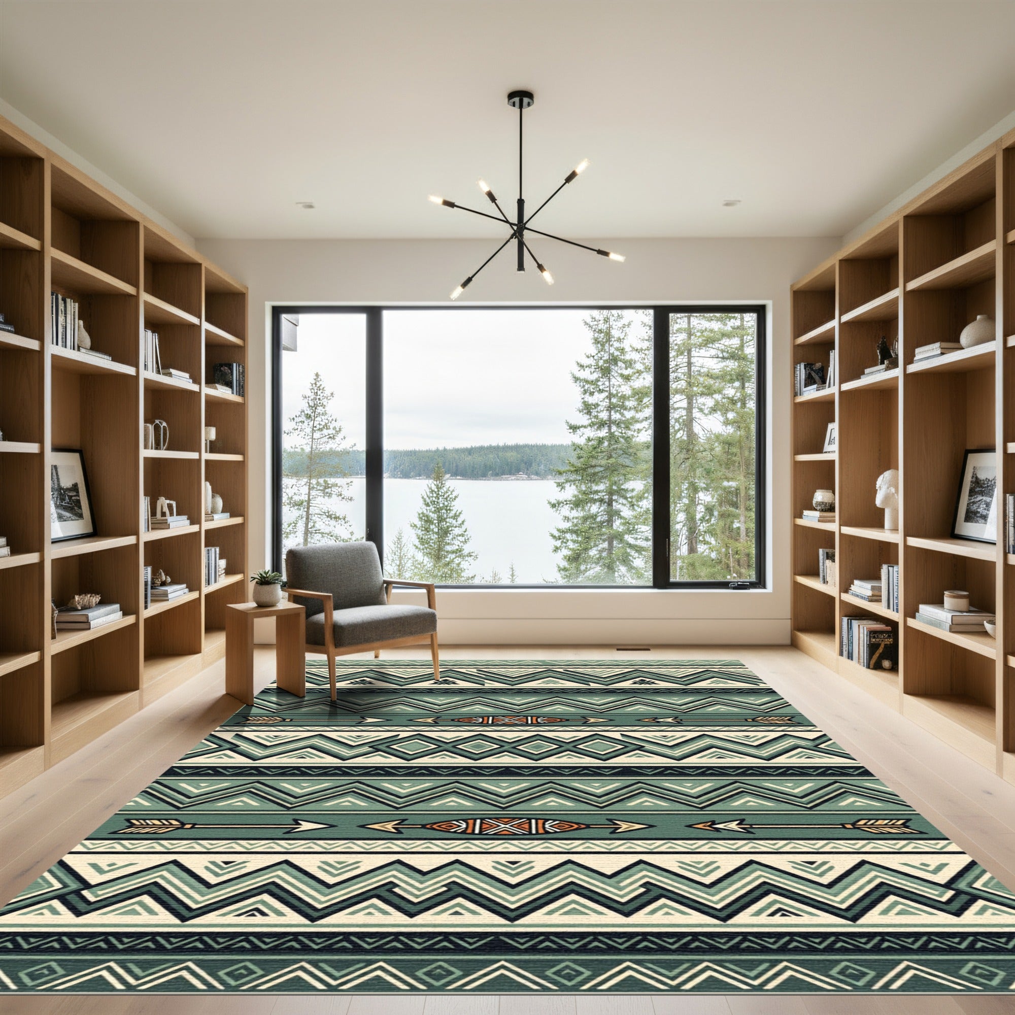Sage Green Boho Chevron Arrow Rug