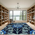 Deep Blue Floral Nature Aesthetic Rug