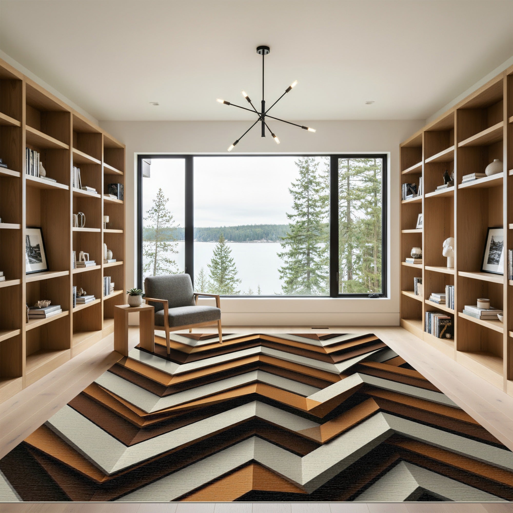 Abstract Earth Tone Chevron Layered Rug
