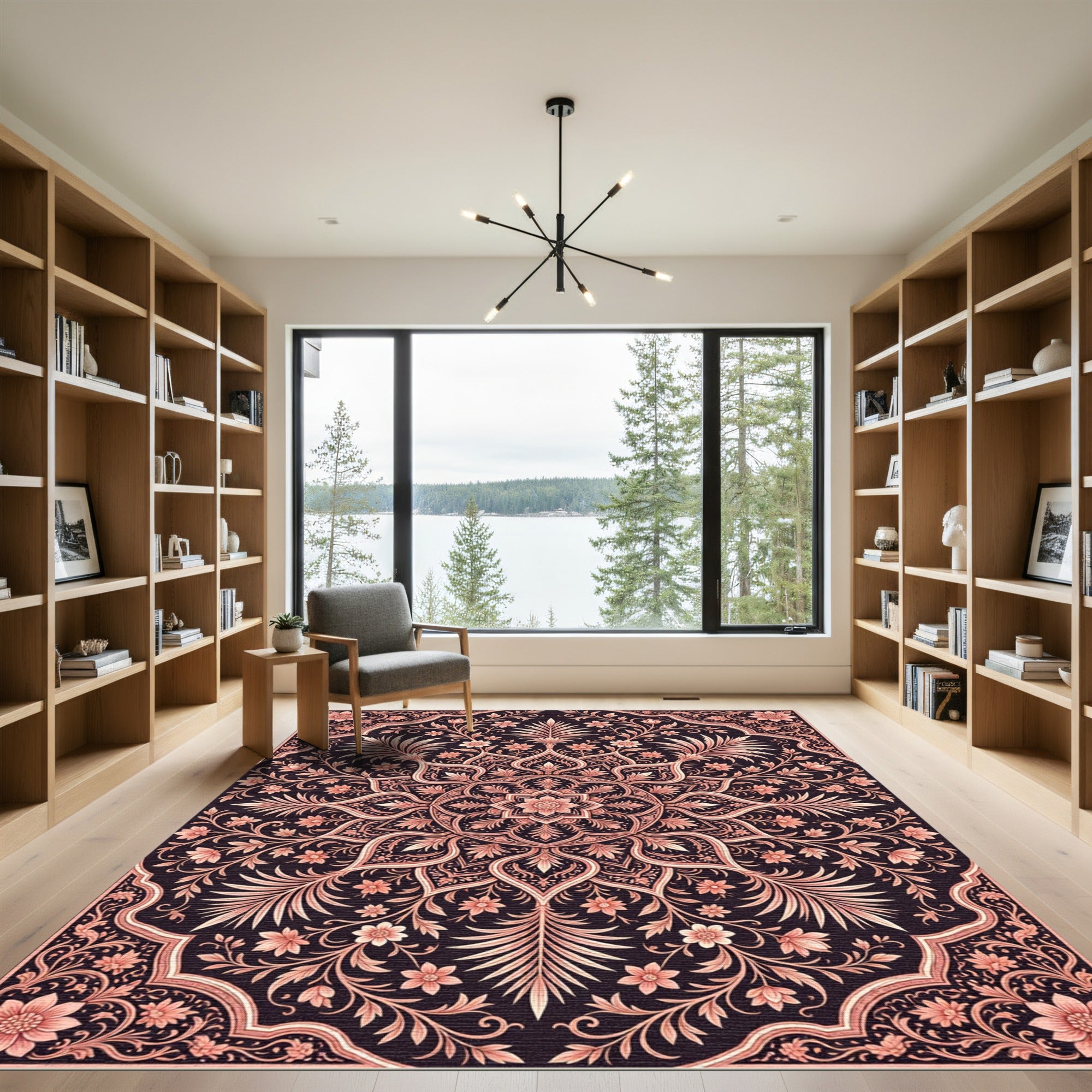 Coral Floral Medallion Dark Intricate Rug