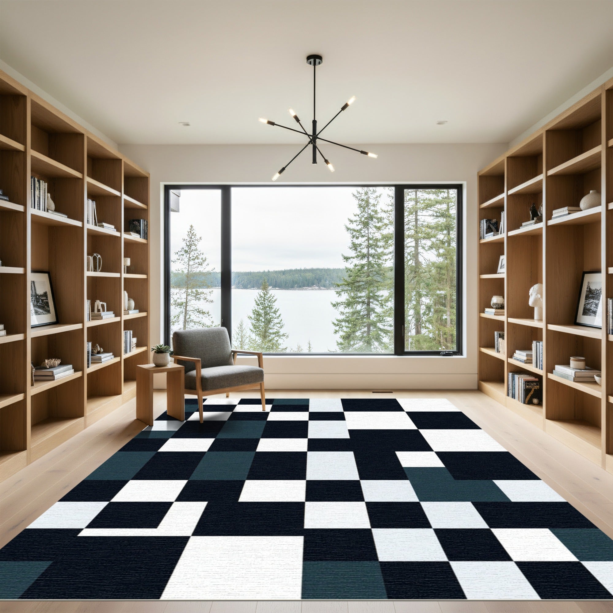 Monochrome Block Checkerboard Composition Rug