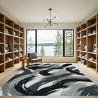 Monochrome Abstract Charcoal Swirl Art Rug
