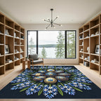 Golden Floral Ornate Egg Blue Hyacinth Rug