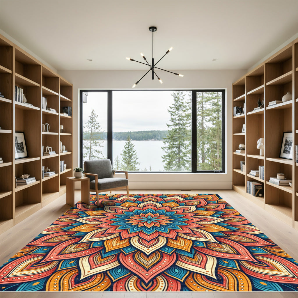 Vibrant Multi-Color Medallion Floral Mandala Rug