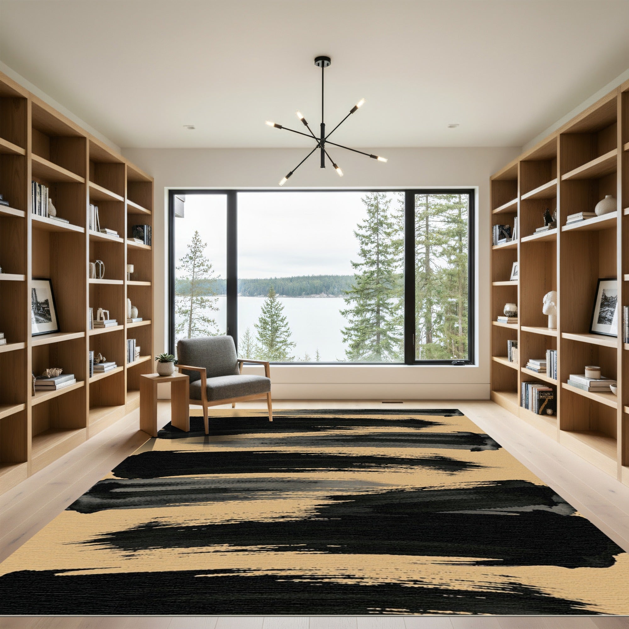 Minimalist Black Ink Brush Stroke Rug