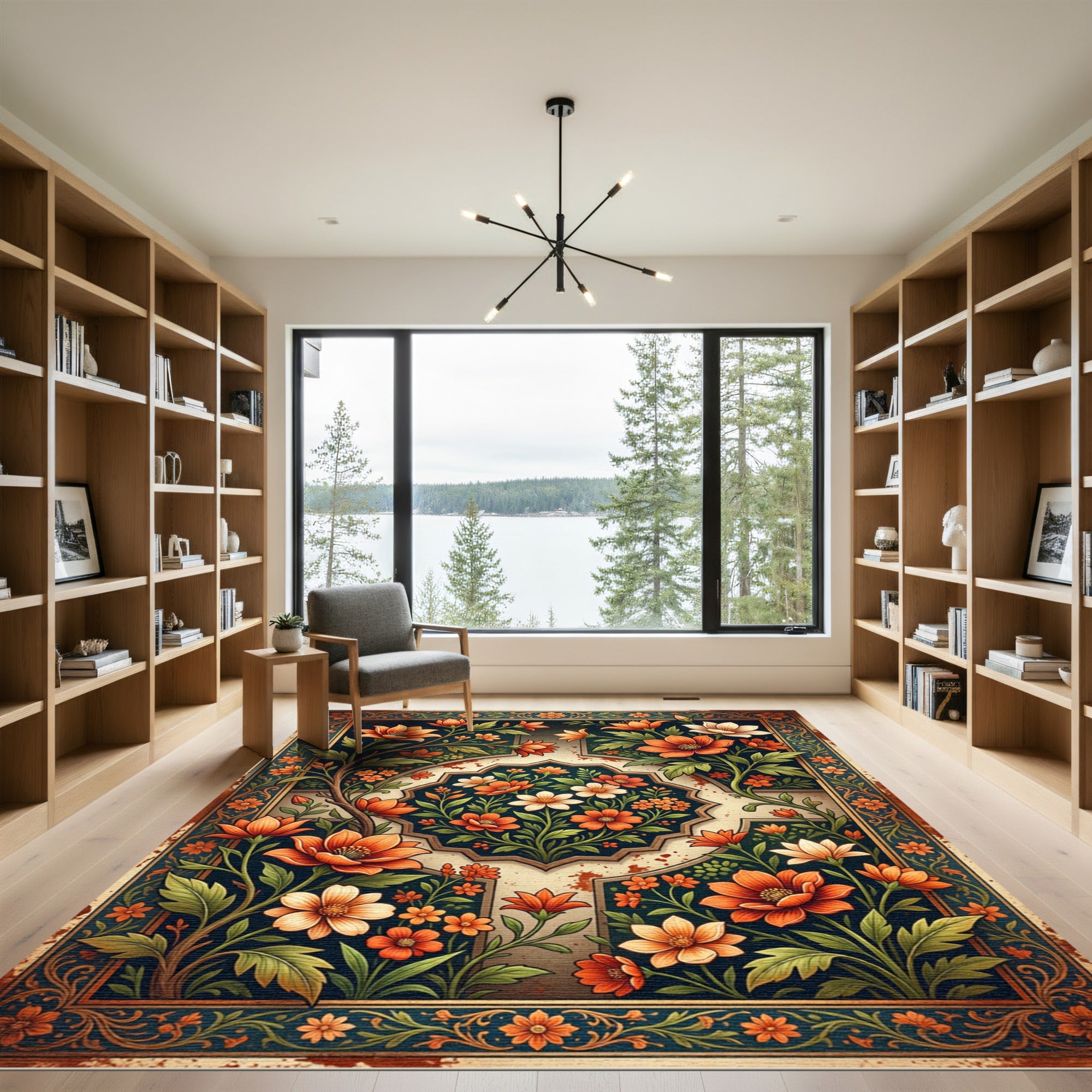 Floral Orange Sunset Medallion Art Rug