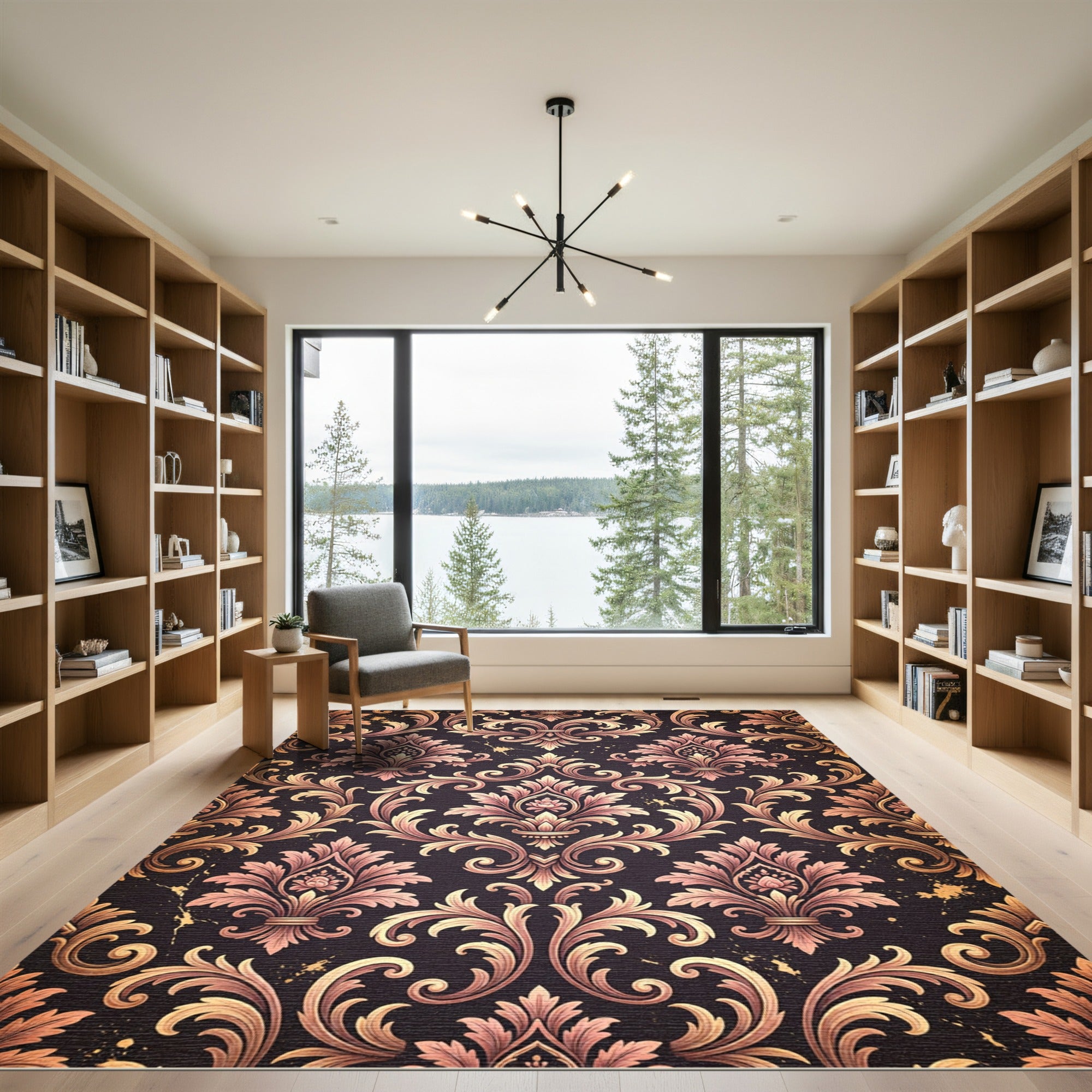 Ornate Rose Gold Acanthus Scroll Rug