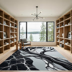 Monochrome Marble Vein Abstract Tree Art Rug