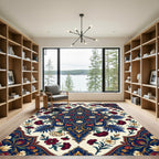 Elegant Crimson Navy Floral Medallion Rug