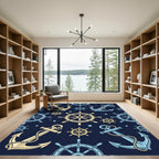 Nautical Themed Anchor Ship Wheel Ensemble Rug