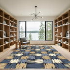 Modern Blue and Beige Checked Rug