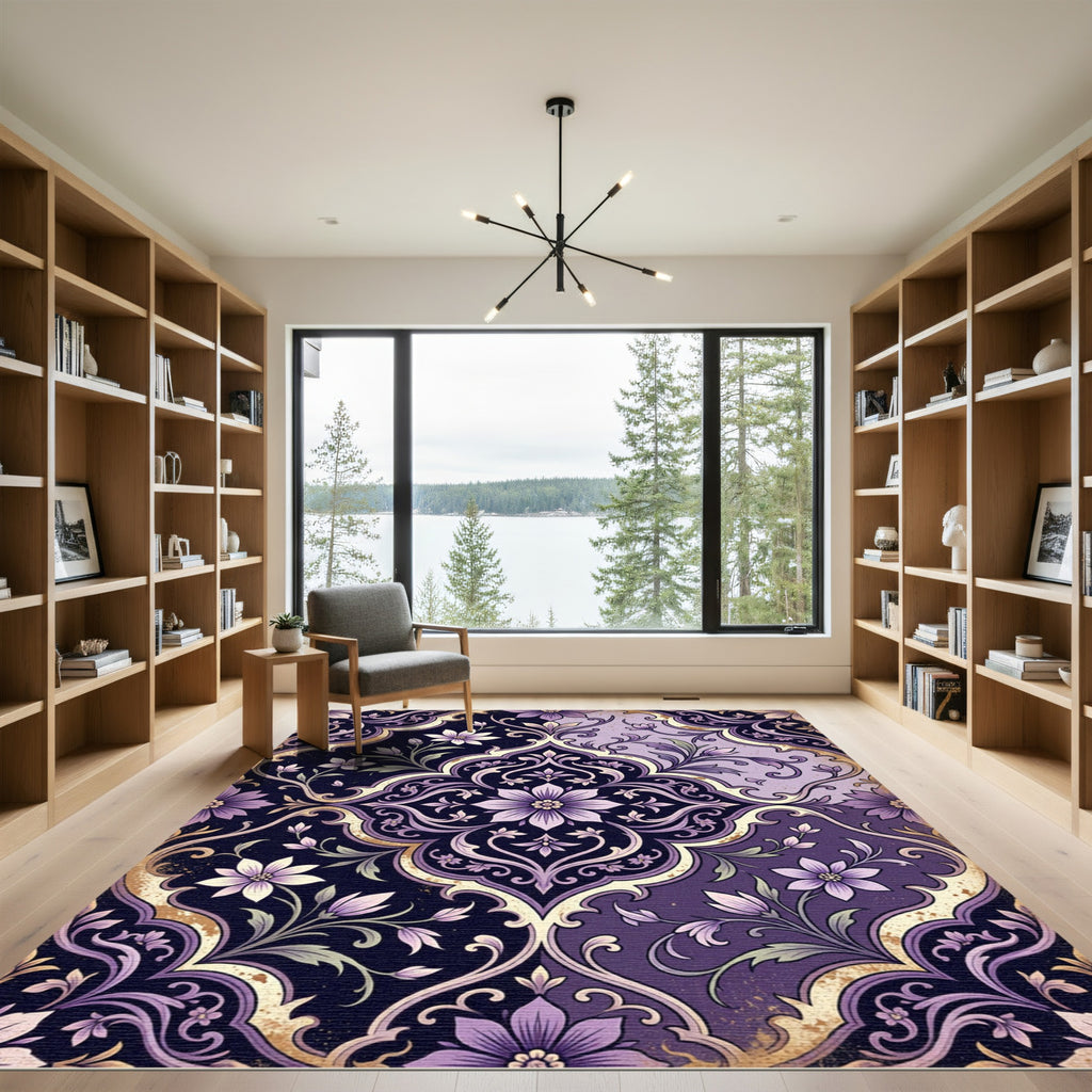 Ornate Plum Damask Floral Medallion Rug