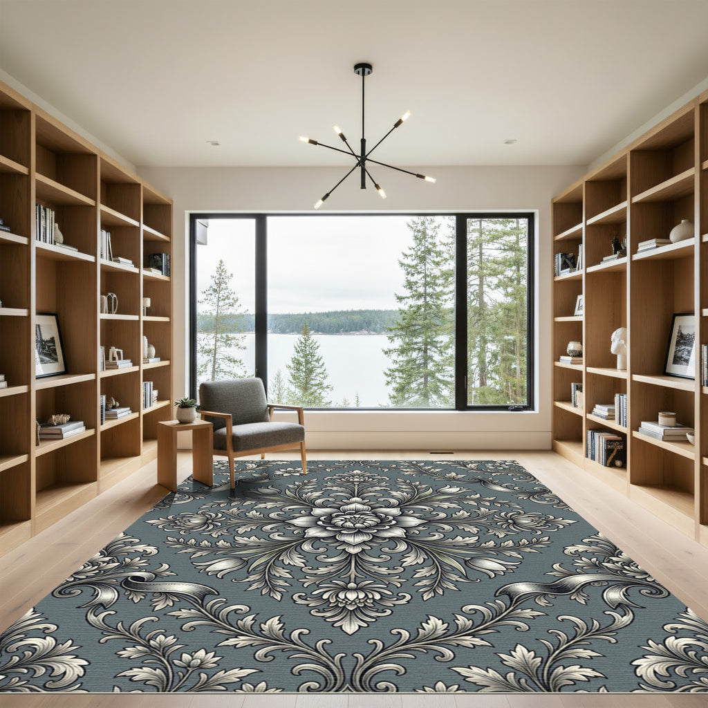 Antique Teal Floral Acanthus Swirl Rug