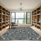 Antique Teal Floral Acanthus Swirl Rug
