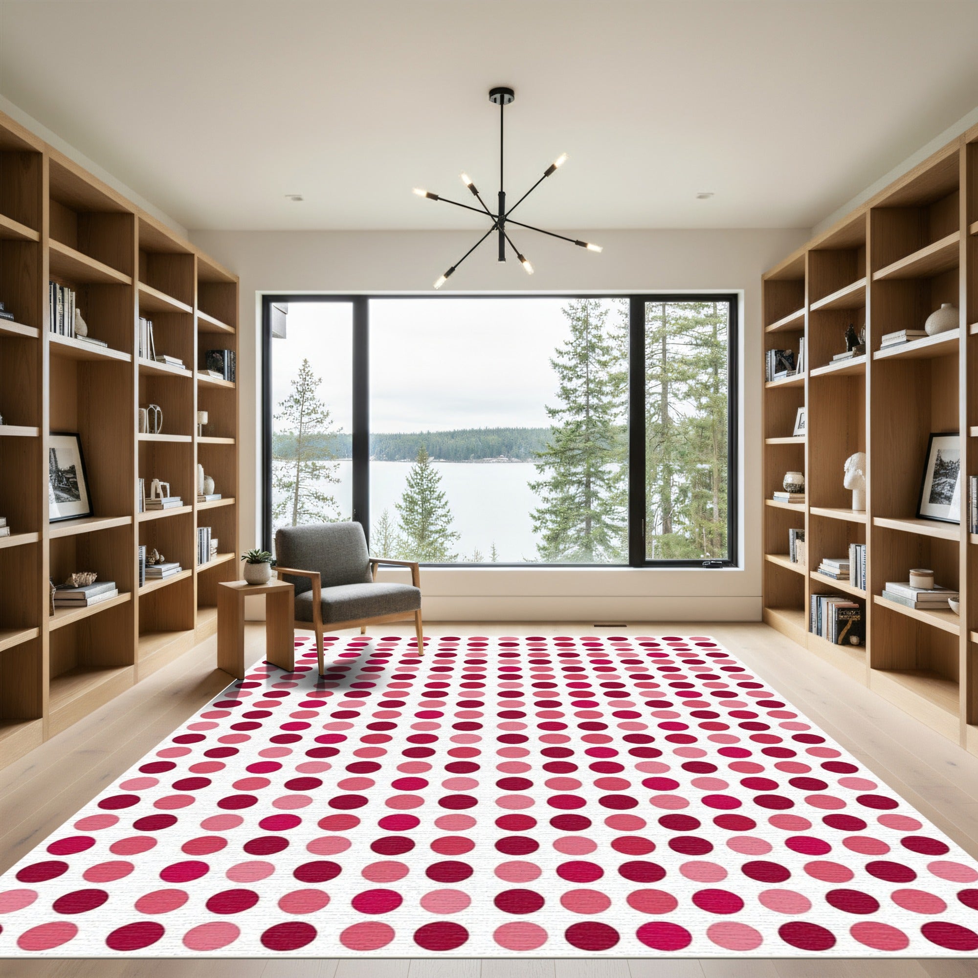 Crimson Pink Polka Dot Grid Rug