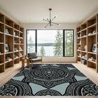Elegant Sage Black Ornate Hexagonal Medallion Rug