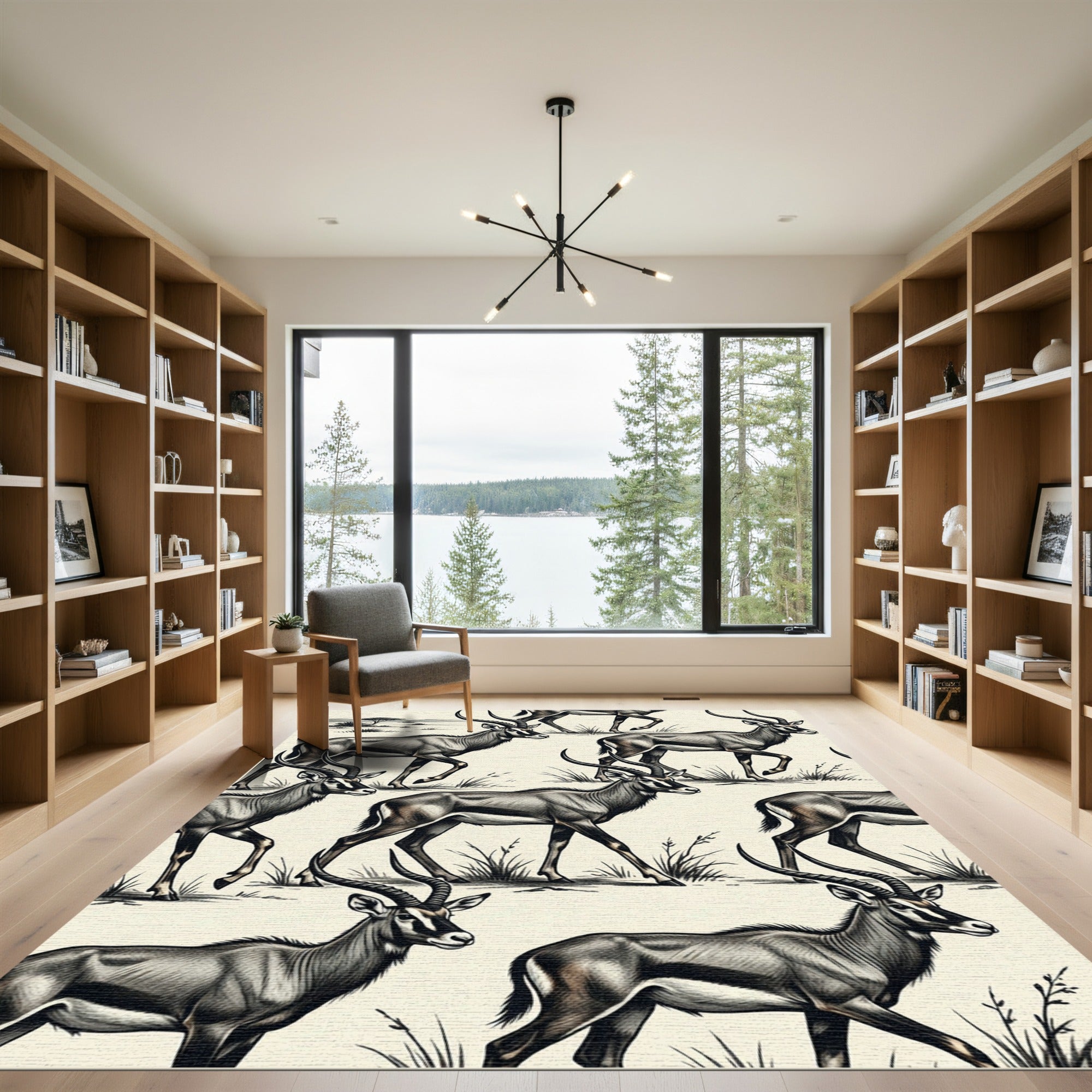 Safari Antelope Herd Neutral Earth Tone Rug