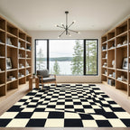 Distorted Checkerboard Black Cream Squares Rug