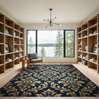 Elegant Navy Gold Damask Scroll Rug
