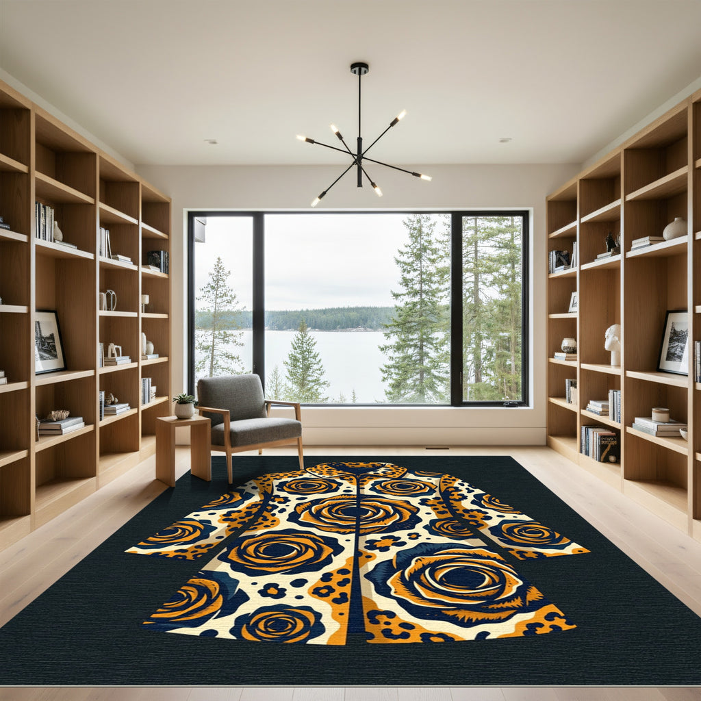Bold Golden Rose Leopard Coat Rug