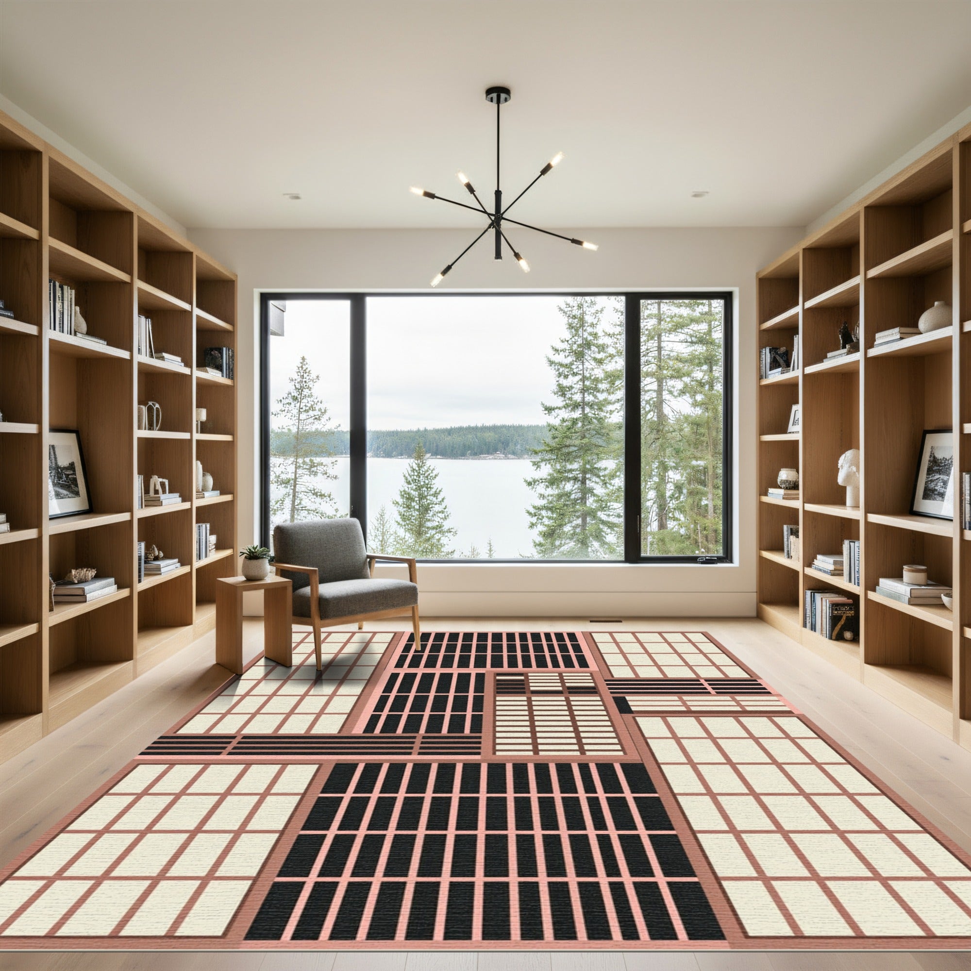 Geometric Minimalist Earth Tone Grid Rug