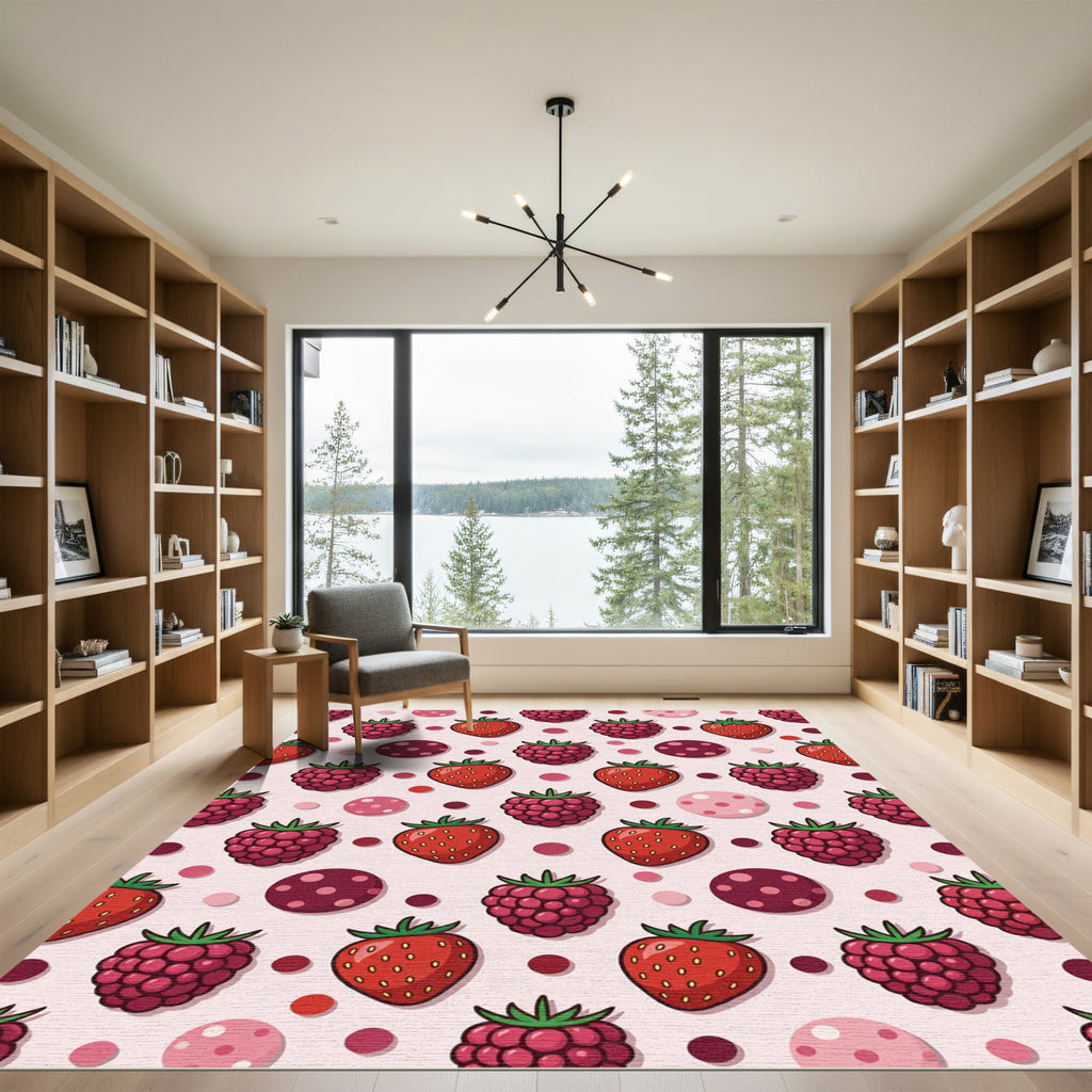 Bright Red Berry Polka Dot Collage Rug