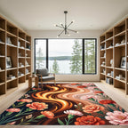 Fiery Waves with Coral Carnations Rug