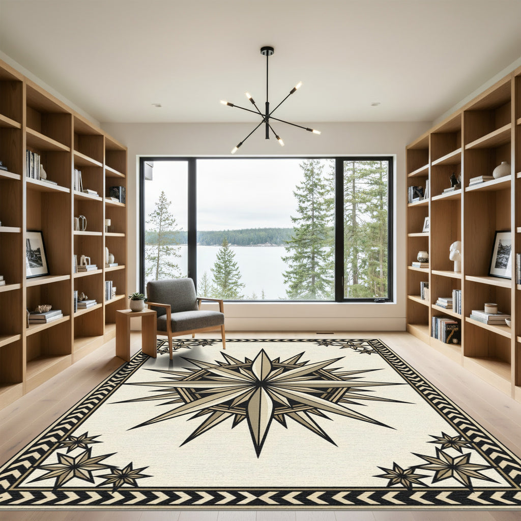 Golden Starburst Compass Medallion Rug
