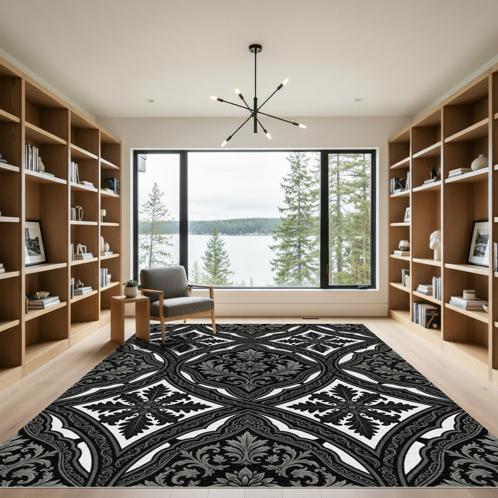 Monochromatic Ogee Lattice Floral Rug