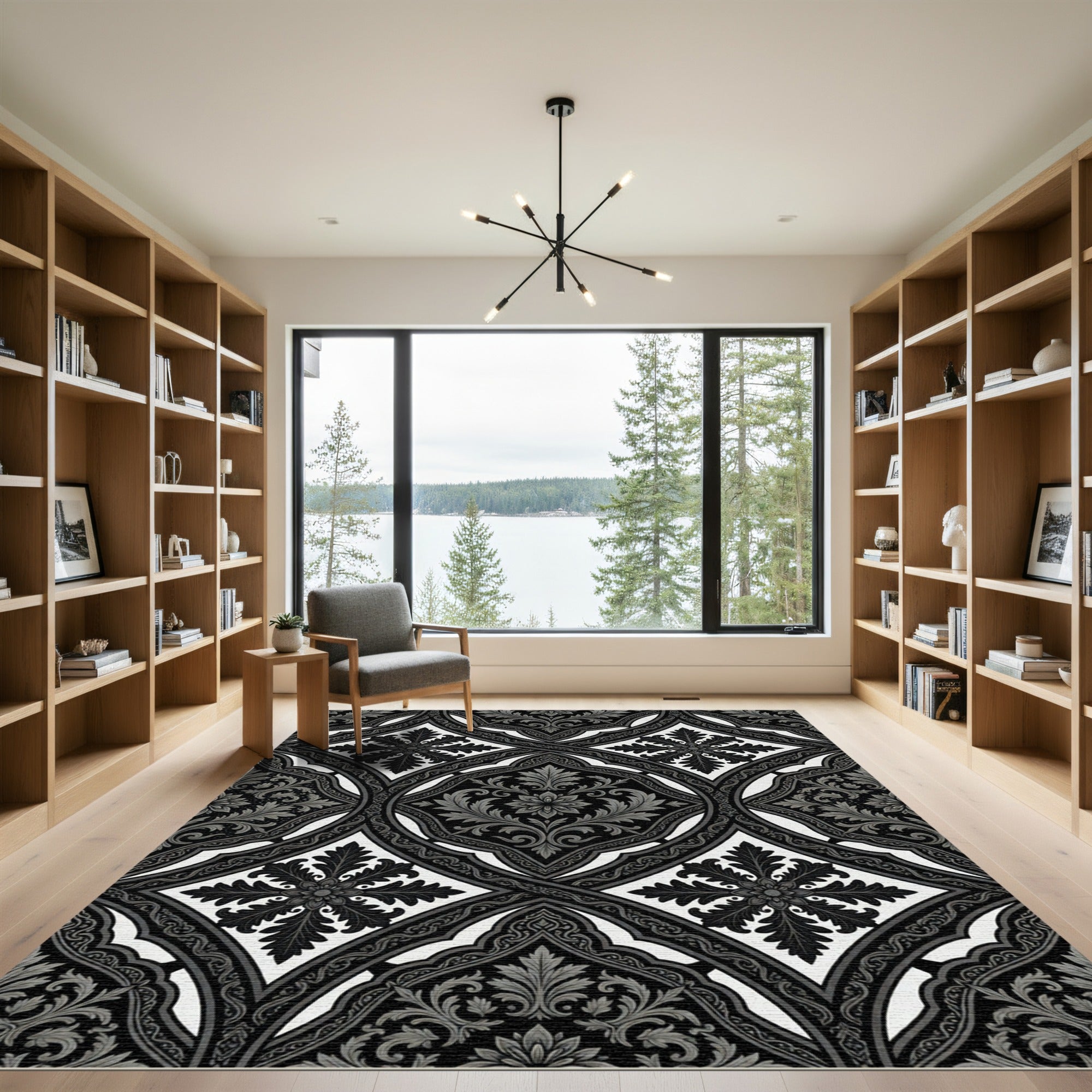Monochromatic Ogee Lattice Floral Rug
