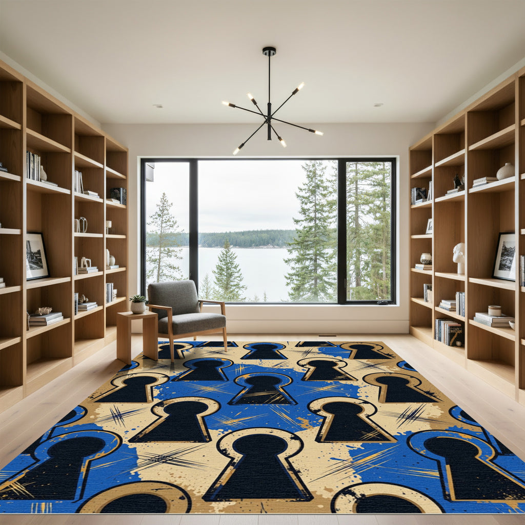 Keyhole Art With Blue Splatter Rug