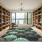 Art Deco Mint Green Seashell Pattern Rug