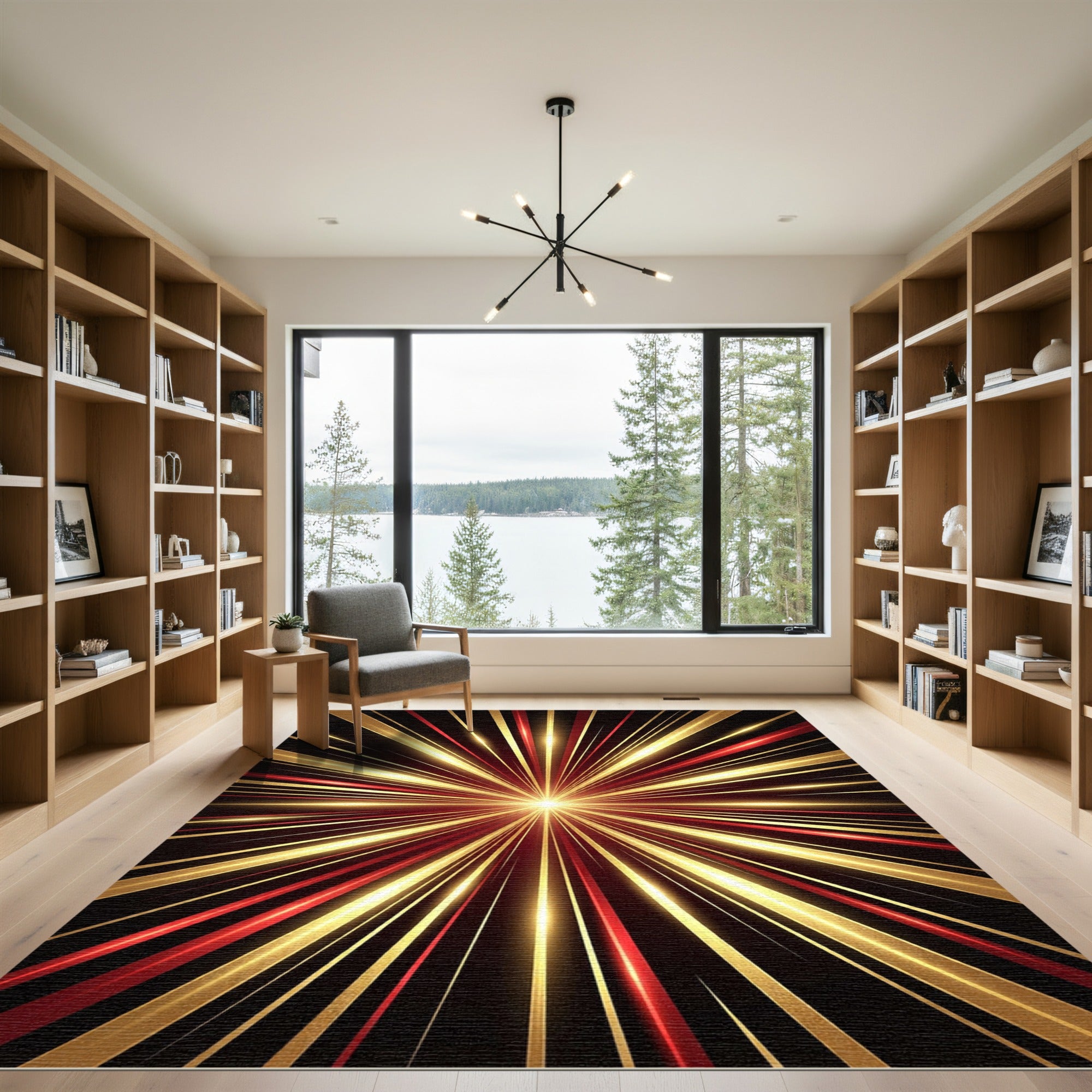 Vibrant Red Gold Burst Rug