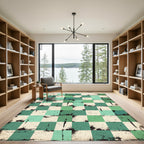 Aqua Teal Grungy Checkered Squares Rug