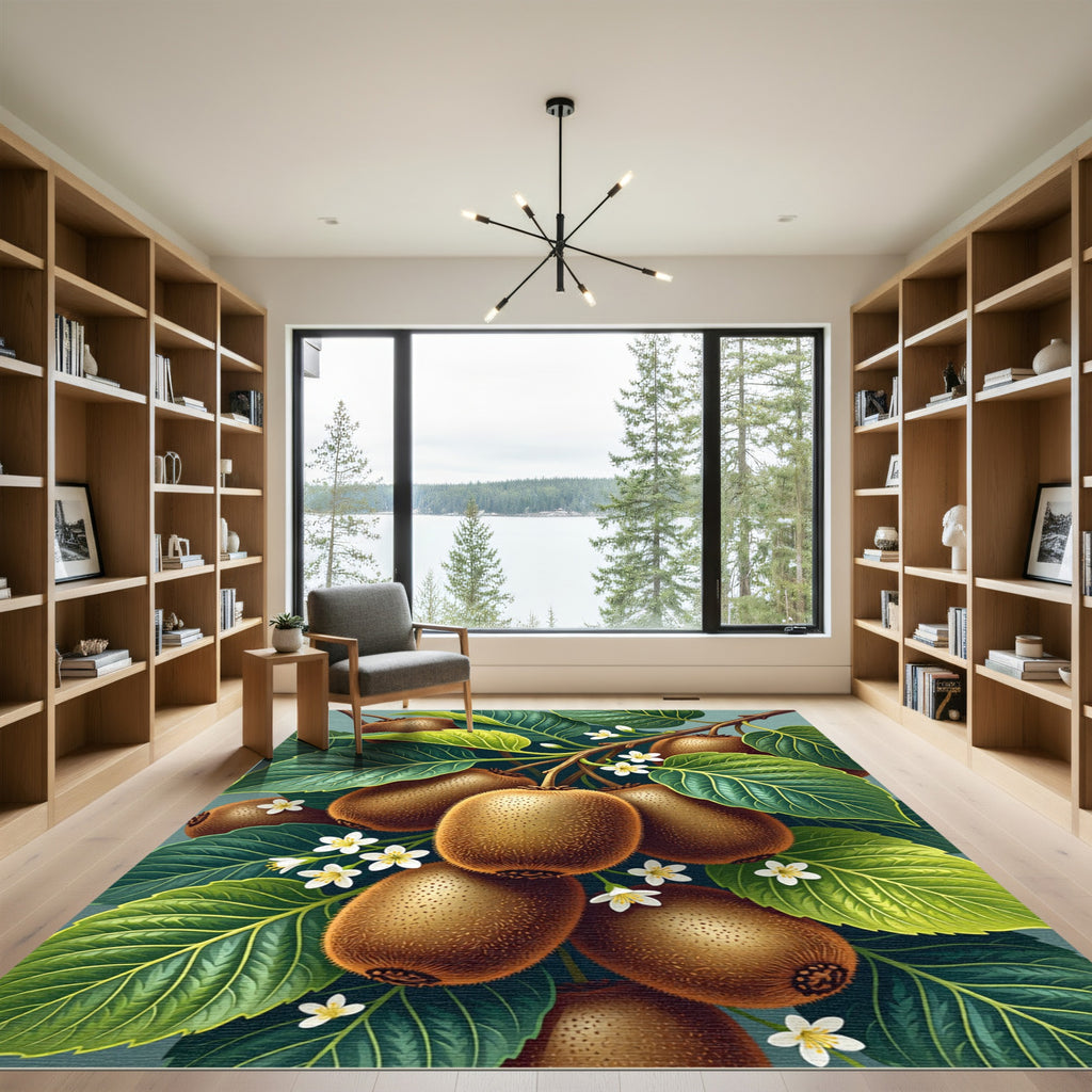 Lush Botanical Kiwi Fruit Foliage Rug