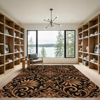 Ornate Gold Floral Scrollwork Rug